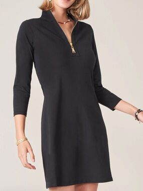 Sprtina 449 Nora Black Half-Zip A-Line Knit Dress Chic Minimalist Capsule SizeS